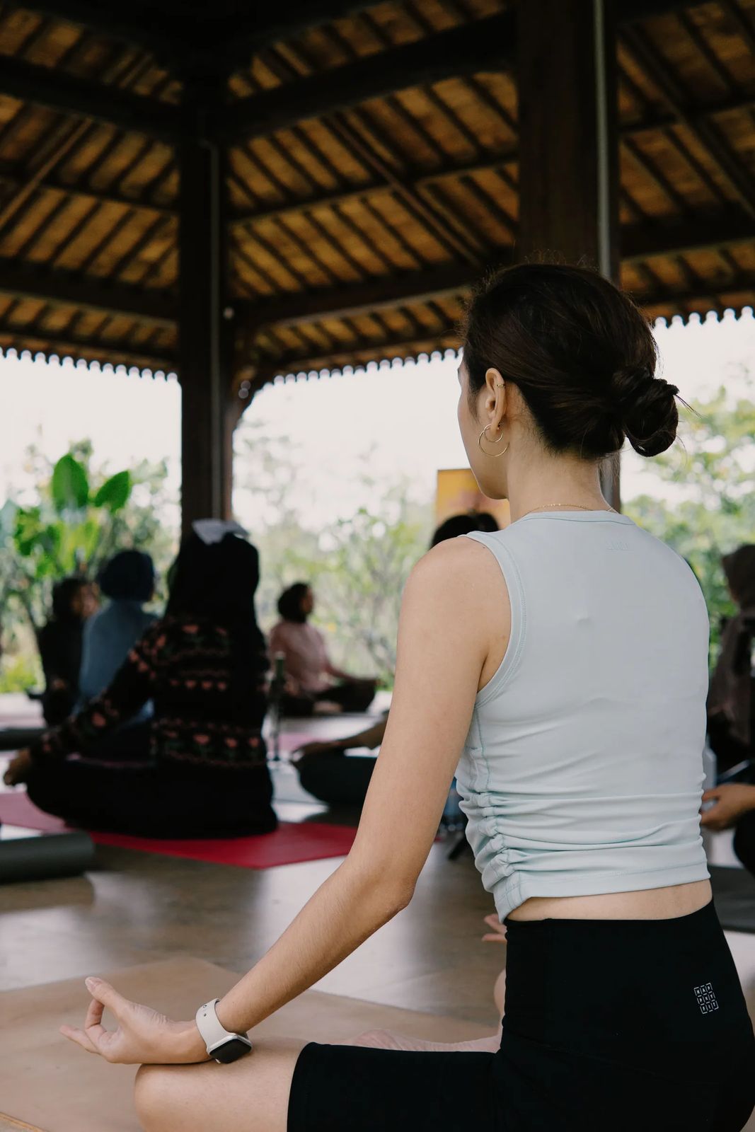 Morning practice in an open pavilion in Bali
